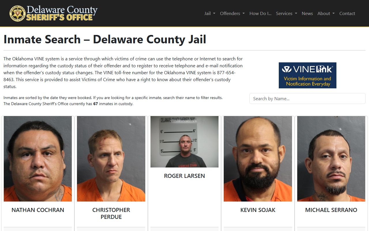 Delaware County inmate population jail roster search page