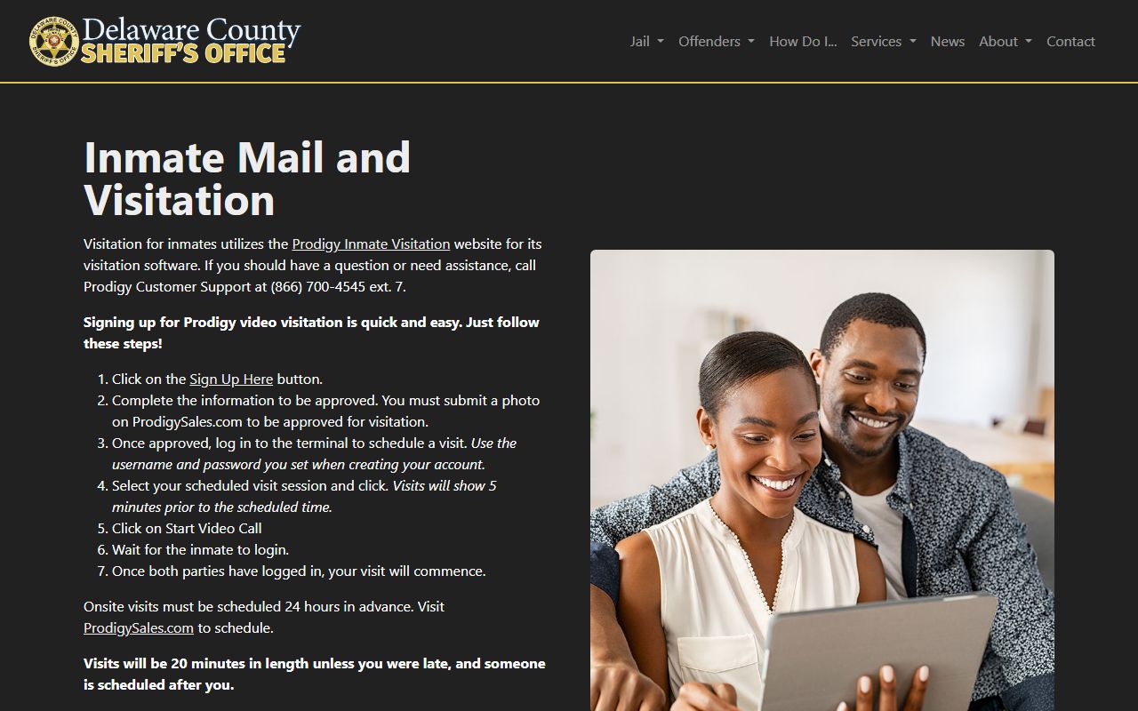 Delaware County Jail visitation and mail rules